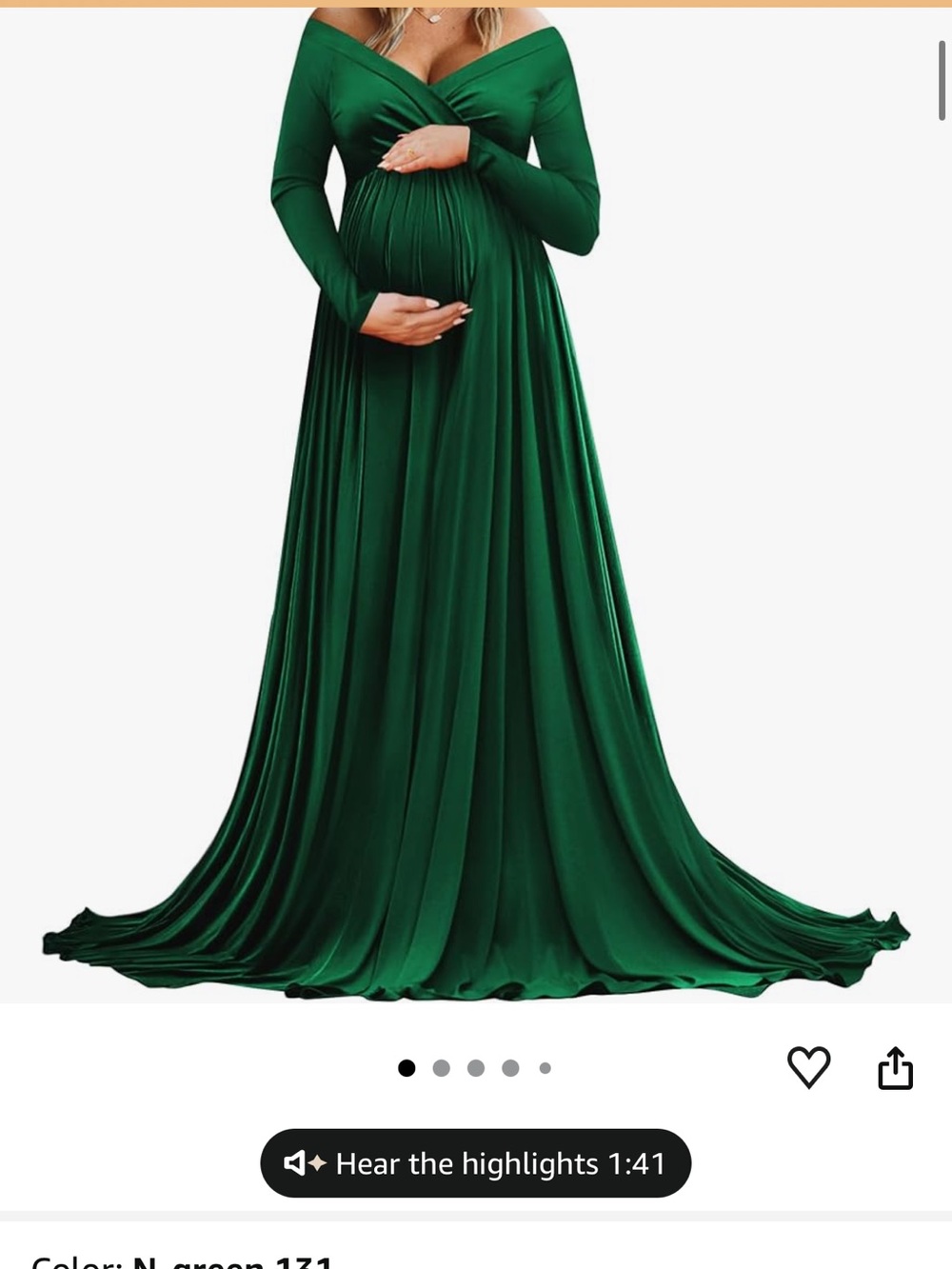 Emerald Green Off-Shoulder Maternity Gown Large